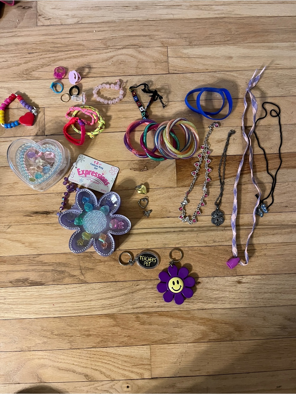 vintage kids fun jewelry- bracelets, necklaces, rings and two keychains